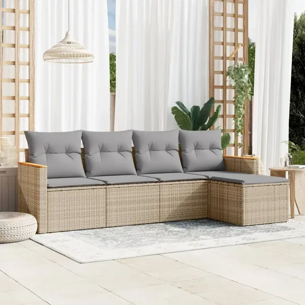 Salon de jardin avec coussins 5pcs mélange beige résine tressée