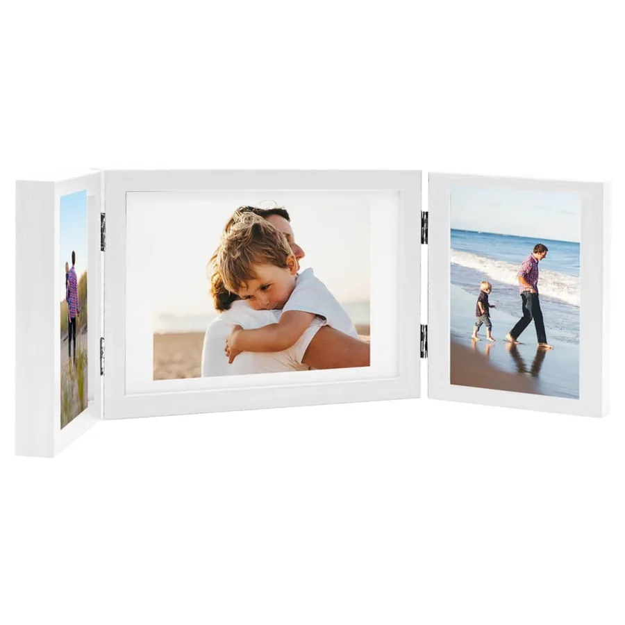 Cadre photo dépliable Blanc 28x18 cm+2x(13x18 cm)