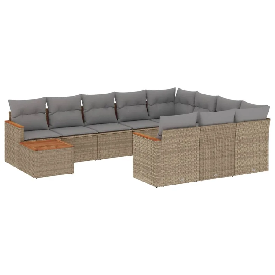 Salon de jardin et coussins 11 pcs mélange beige résine tressée - 2