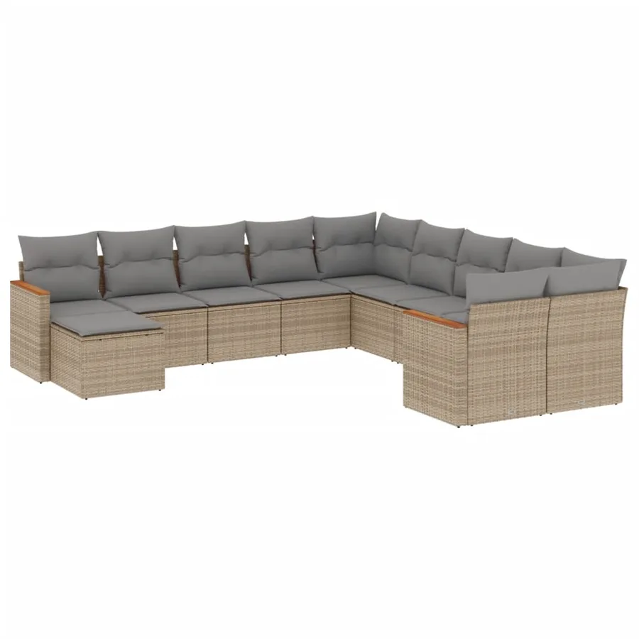 Salon de jardin et coussins 11 pcs mélange beige résine tressée - 2