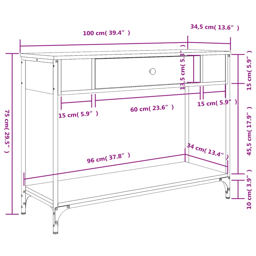 Table console chêne fumé 100x34,5x75 cm bois d'ingénierie - 11