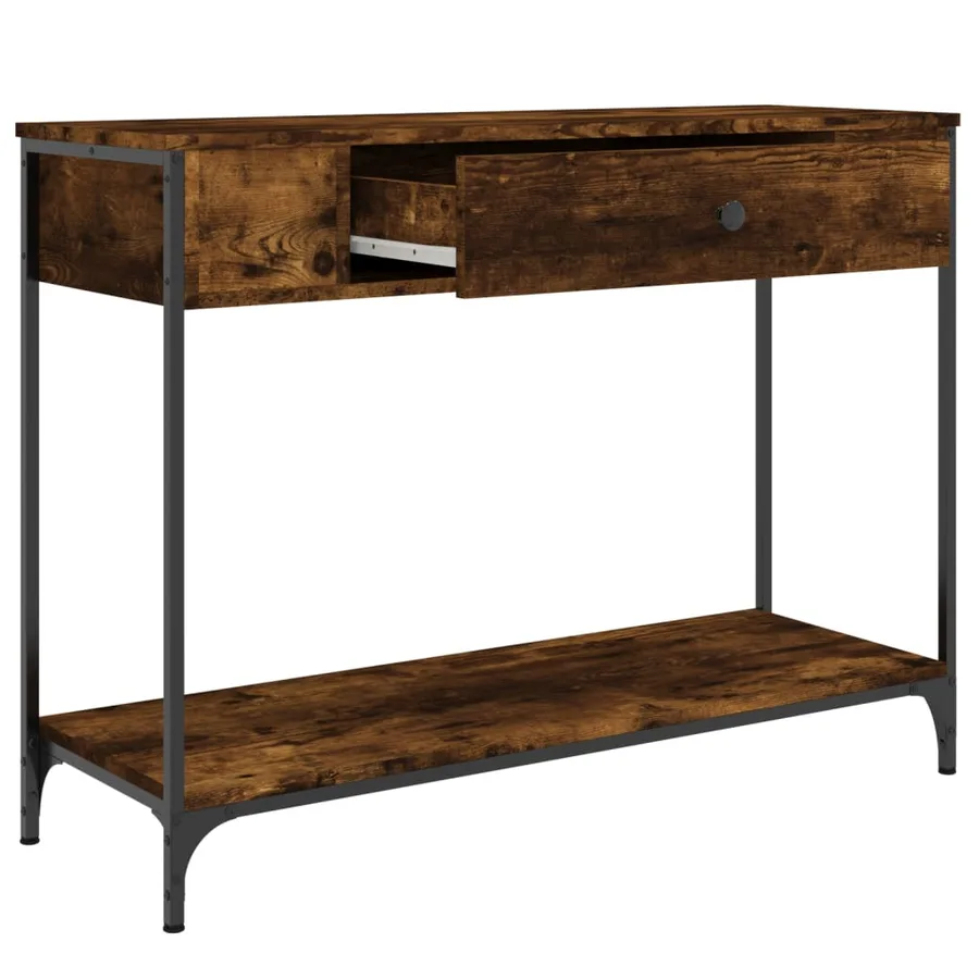 Table console chêne fumé 100x34,5x75 cm bois d'ingénierie - 3