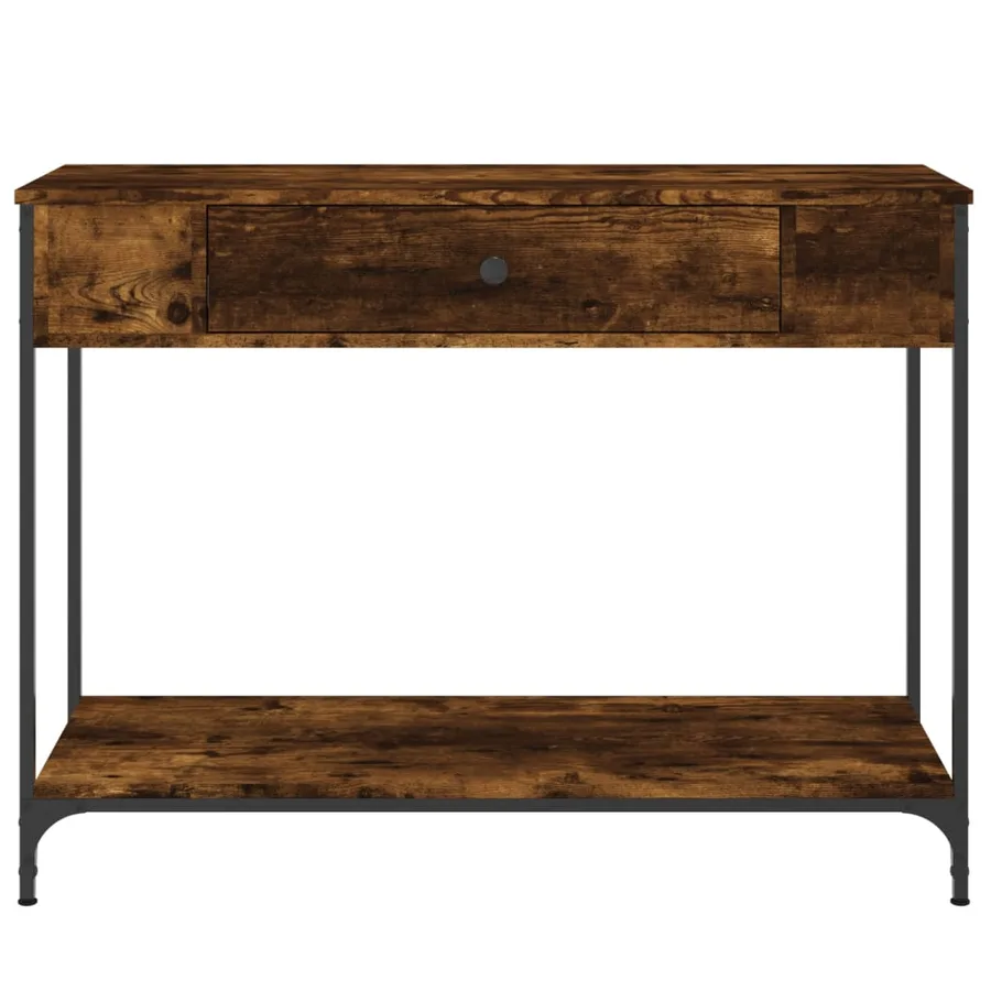Table console chêne fumé 100x34,5x75 cm bois d'ingénierie - 4