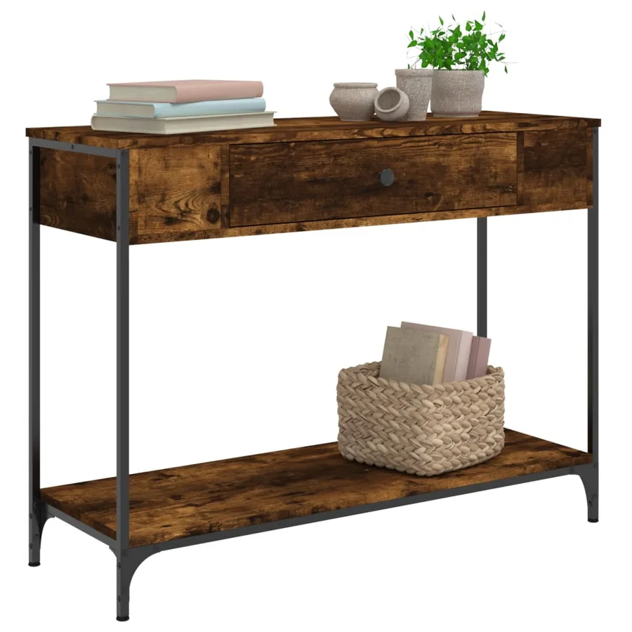 Table console chêne fumé 100x34,5x75 cm bois d'ingénierie - 7