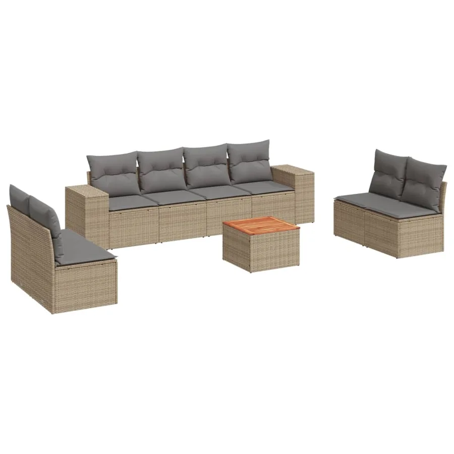 Salon de jardin avec coussins 9 pcs beige résine tressée - 2