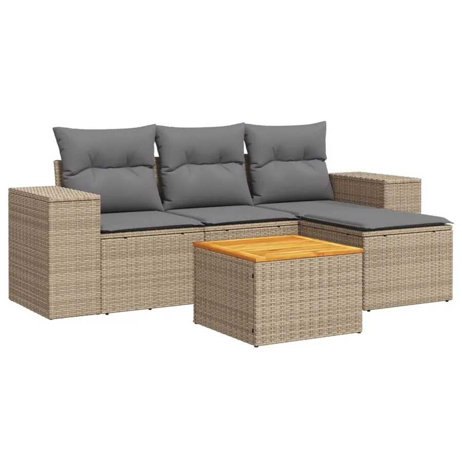 Salon de jardin avec coussins 5 pcs beige résine tressée - 2