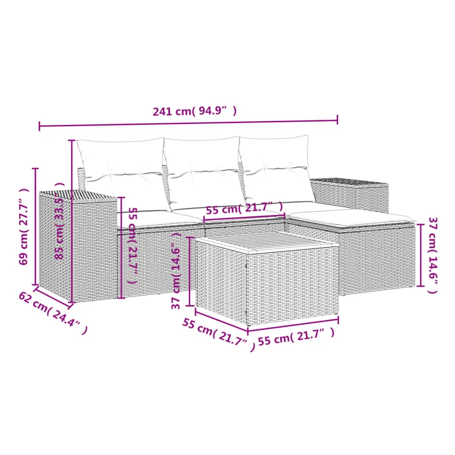 Salon de jardin avec coussins 5 pcs beige résine tressée - 3