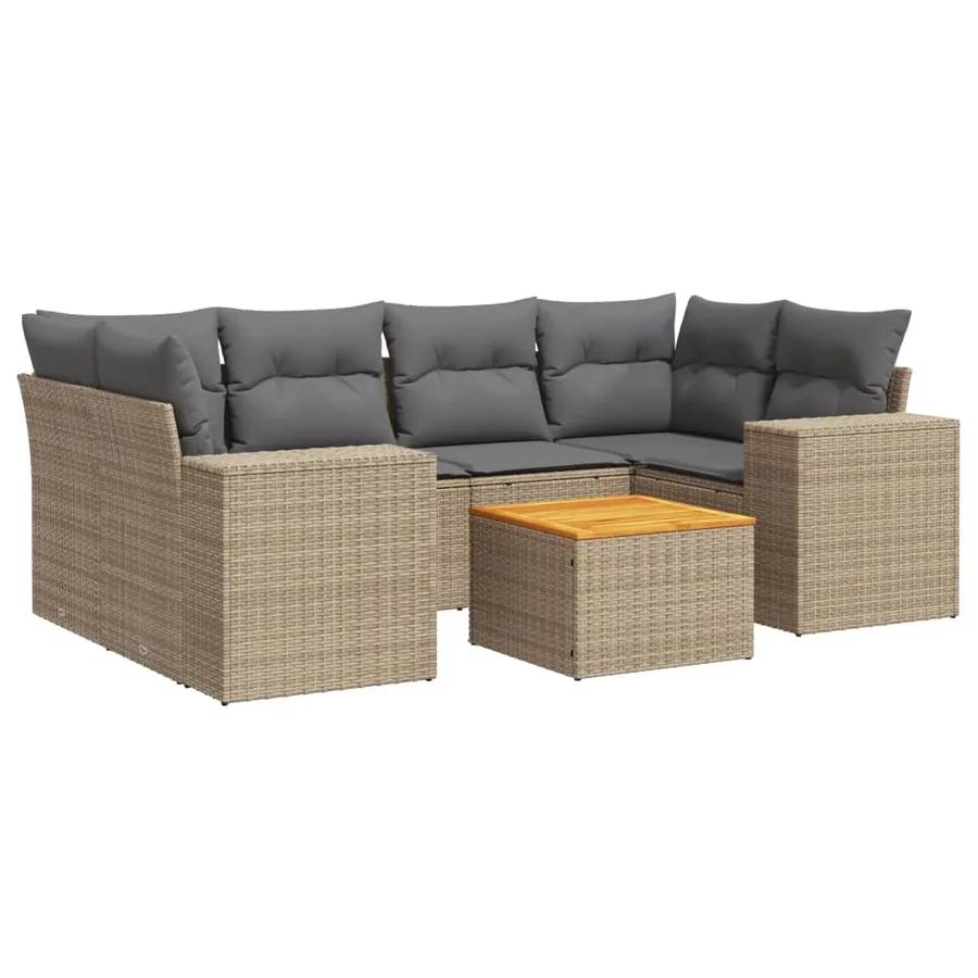 Salon de jardin avec coussins 7 pcs beige résine tressée - 2