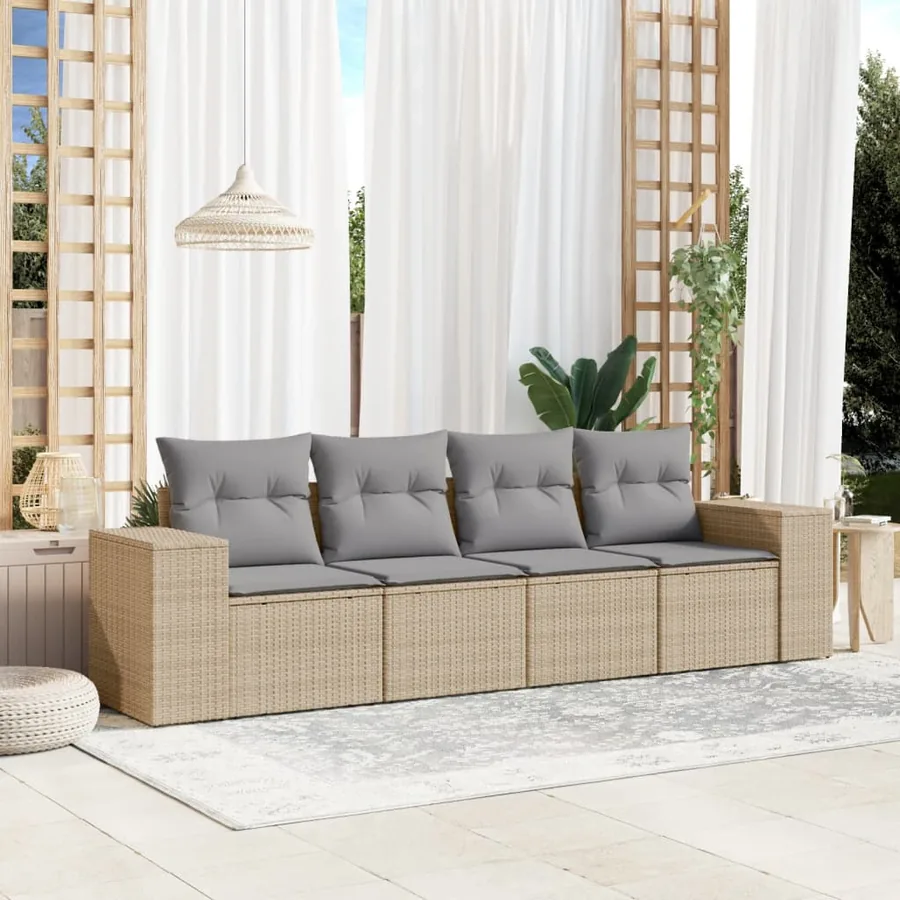 Salon de jardin avec coussins 4 pcs beige résine tressée