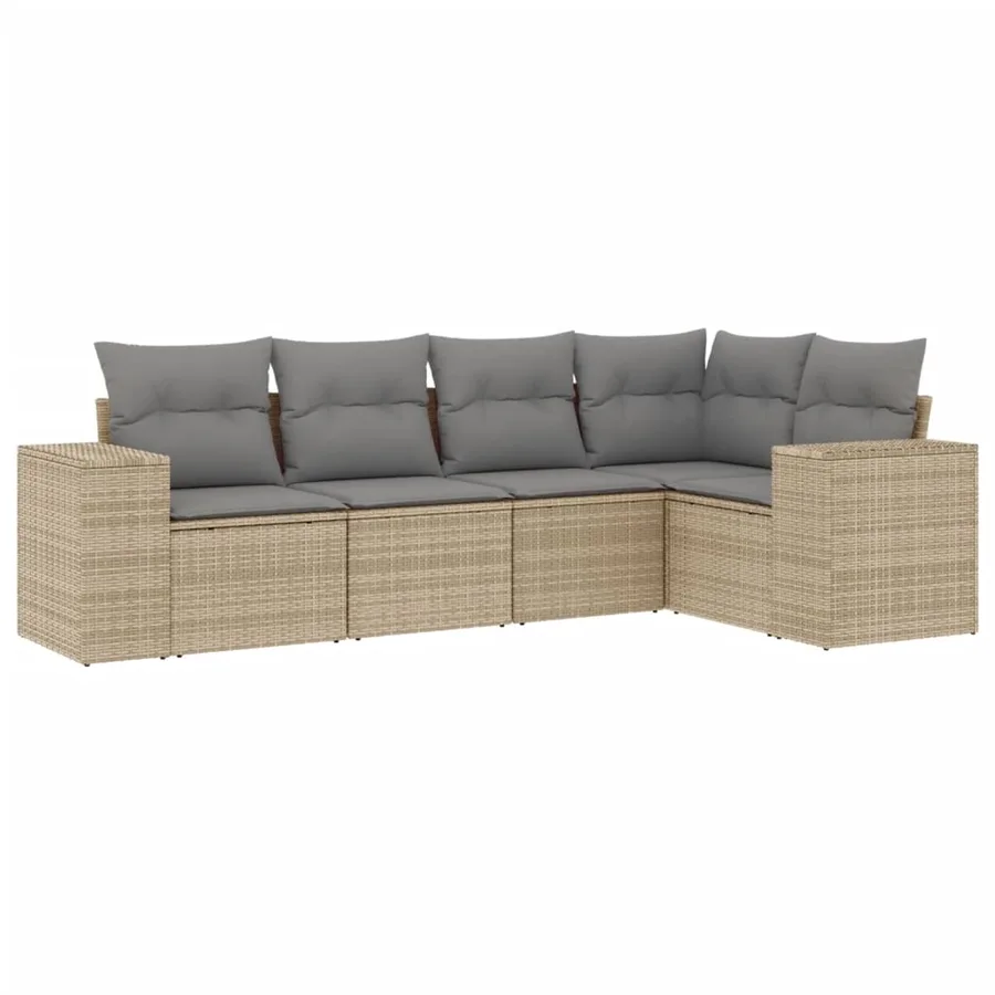 Salon de jardin avec coussins 5 pcs beige résine tressée - 2