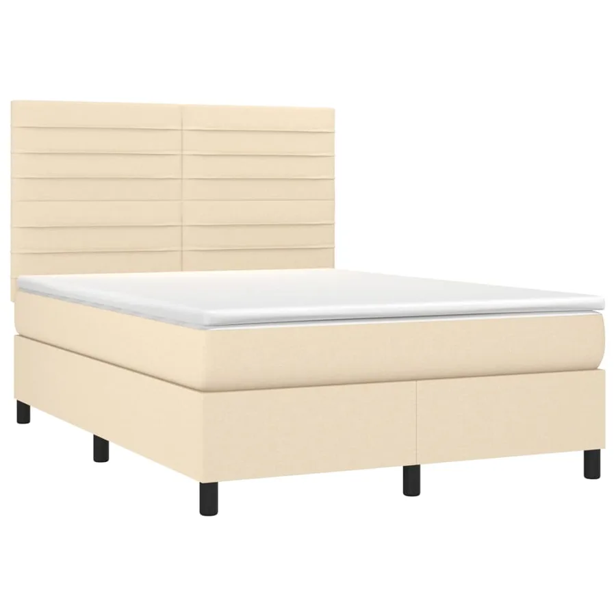 Sommier à lattes de lit et matelas et LED Crème 140x190cm Tissu - 3