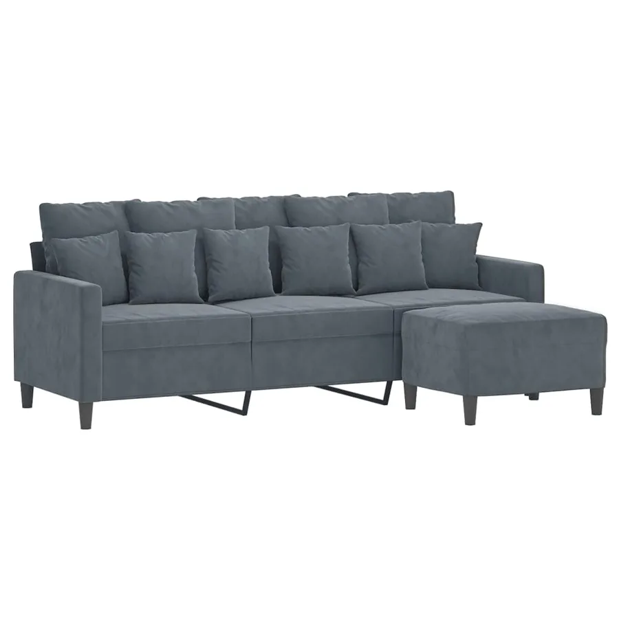 Canapé à 3 places avec repose-pieds Gris foncé 180 cm Velours - 3