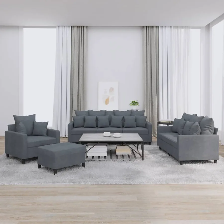 Ensemble de canapés 4 pcs avec coussins Gris foncé Velours