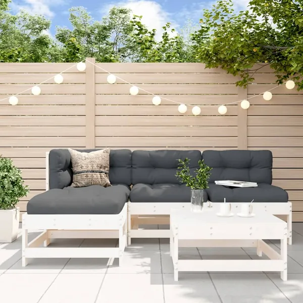 Salon de jardin 5 pcs blanc bois massif de pin