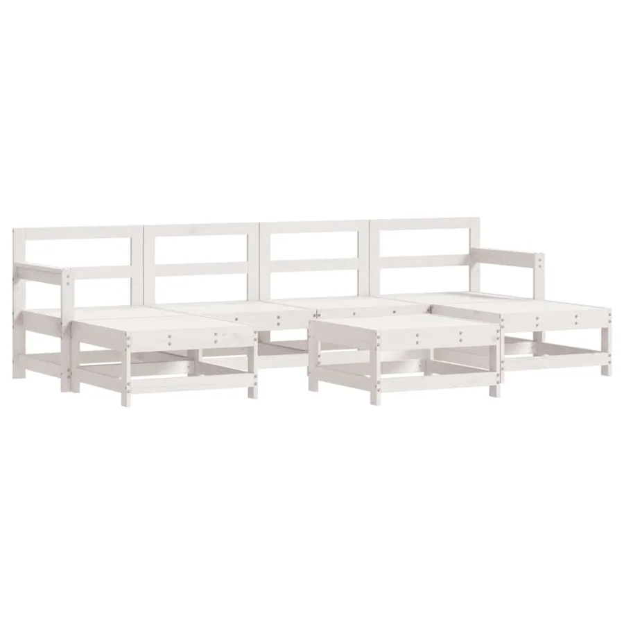 Salon de jardin 7 pcs Blanc Bois de pin massif - 2
