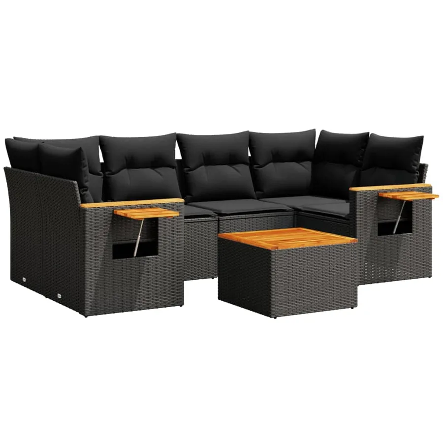 Salon de jardin 7 pcs avec coussins noir résine tressée 62 x 62 x 69 cm - 61,1 kg - 2