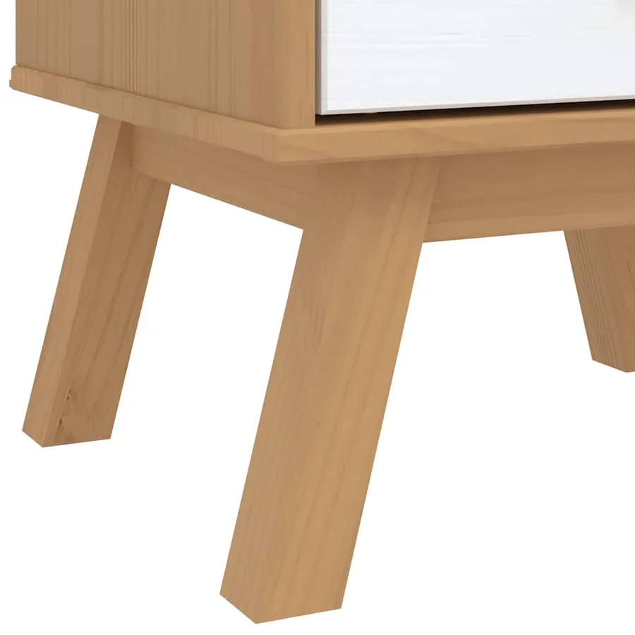 Table de chevet OLDEN blanc et marron bois de pin solide - 11