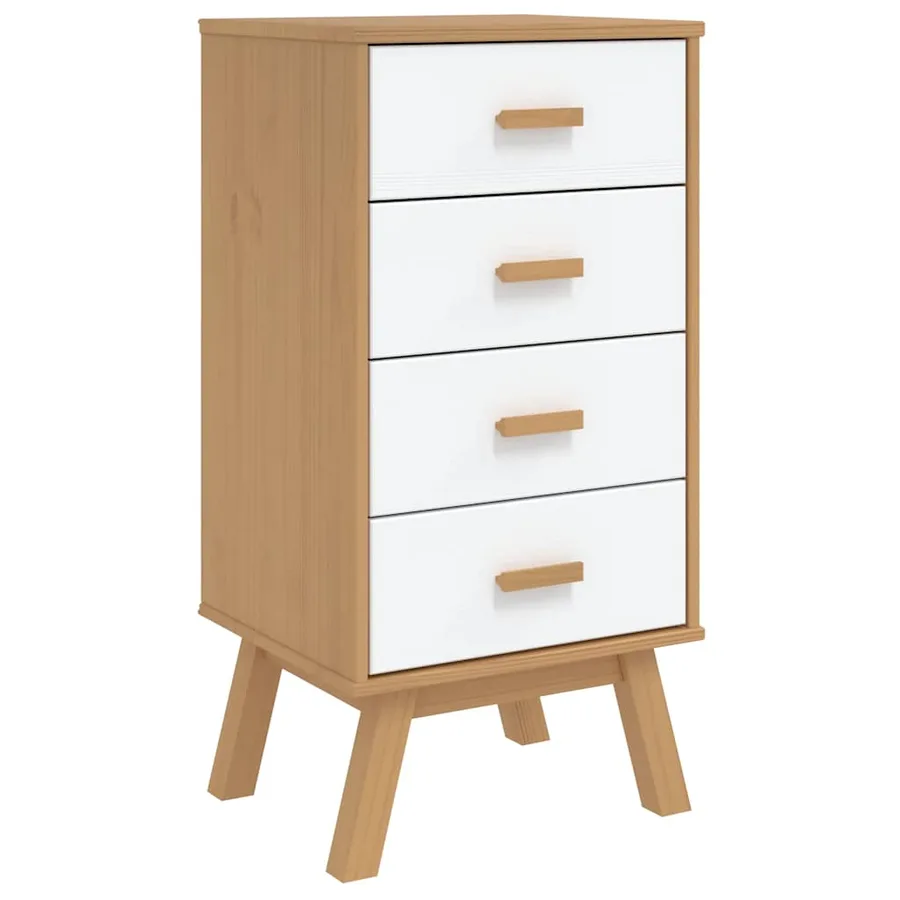 Table de chevet OLDEN blanc et marron bois de pin solide - 2