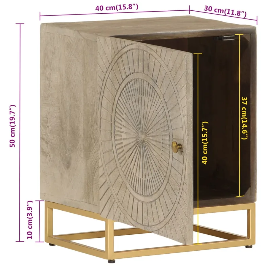 Table de chevet 40x30x50 cm bois massif manguier et fer - 10