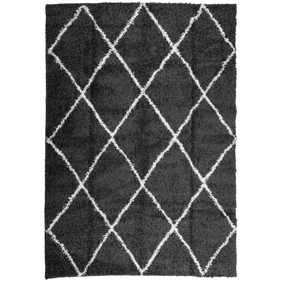 Tapis shaggy à poils longs moderne noir et crème 120x170 cm - 2