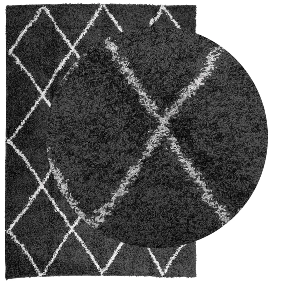 Tapis shaggy à poils longs moderne noir et crème 120x170 cm - 3