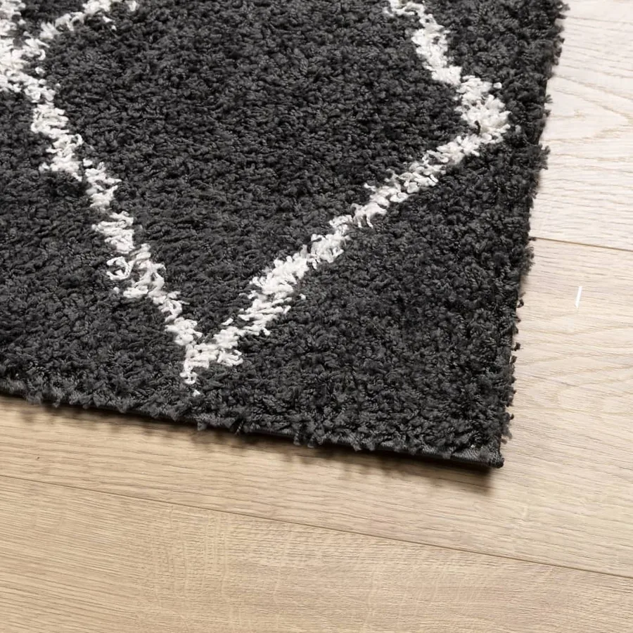 Tapis shaggy à poils longs moderne noir et crème 120x170 cm - 4
