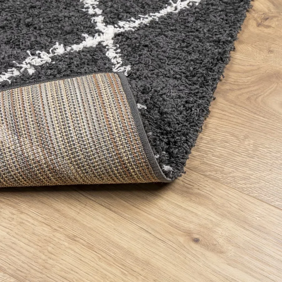Tapis shaggy à poils longs moderne noir et crème 120x170 cm - 5