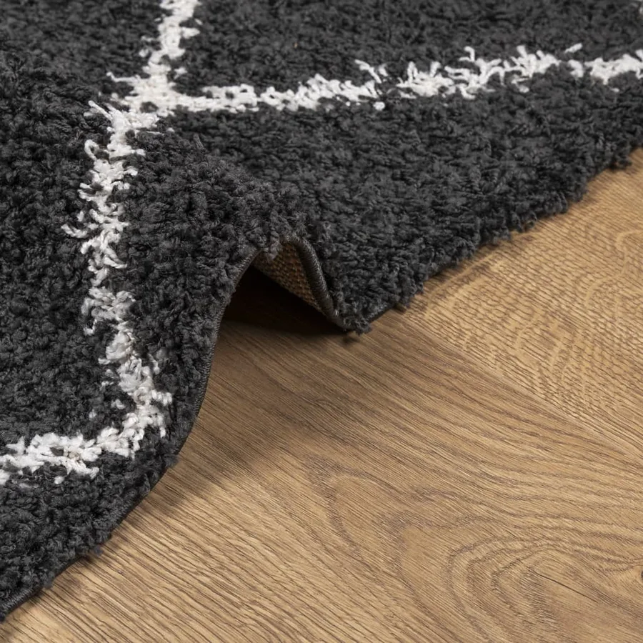Tapis shaggy à poils longs moderne noir et crème 120x170 cm - 6