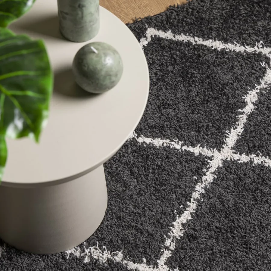 Tapis shaggy à poils longs moderne noir et crème 120x170 cm - 7