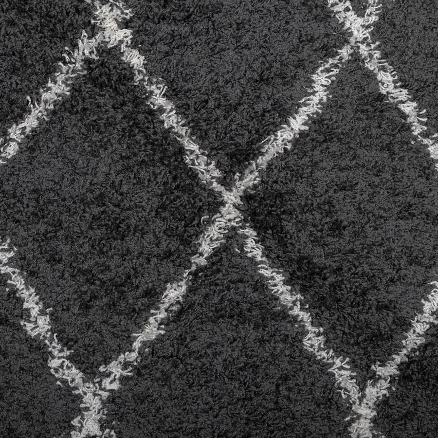 Tapis shaggy à poils longs moderne noir et crème 120x170 cm - 9