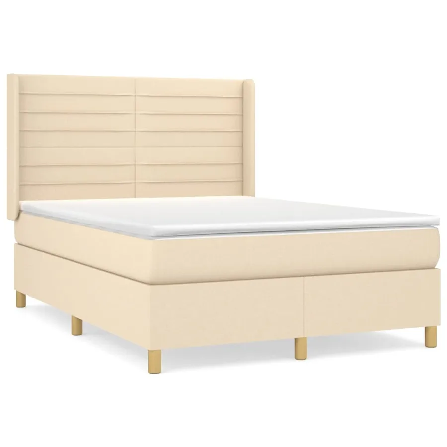 Sommier à lattes de lit avec matelas Crème 140x190 cm Tissu - 2
