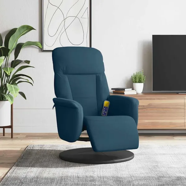 Fauteuil inclinable de massage avec repose-pied bleu velours
