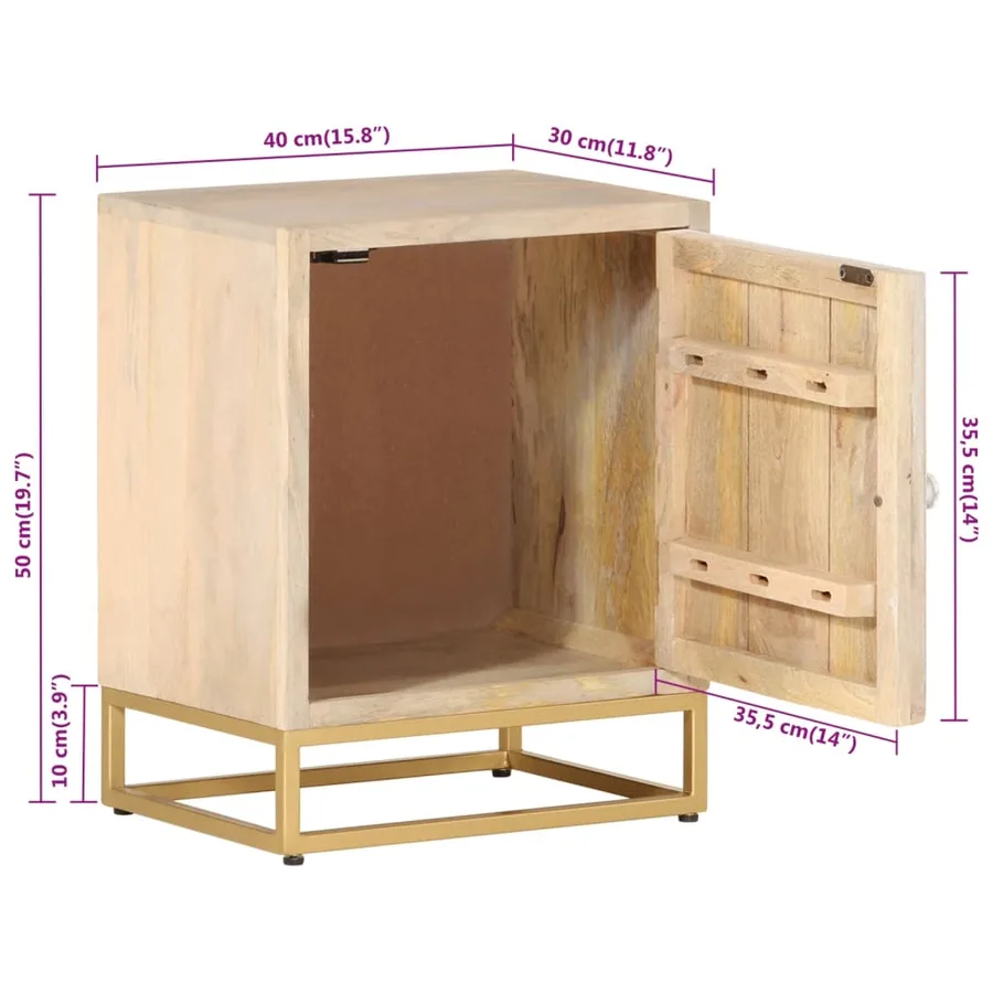 Table de chevet 40x30x50 cm bois massif manguier et fer - 9