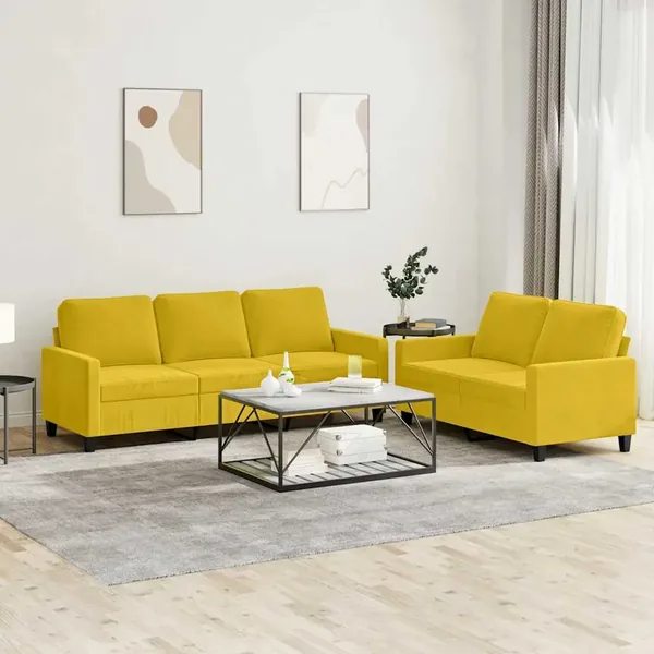 Ensemble de canapés 2 pcs avec coussins Jaune Velours