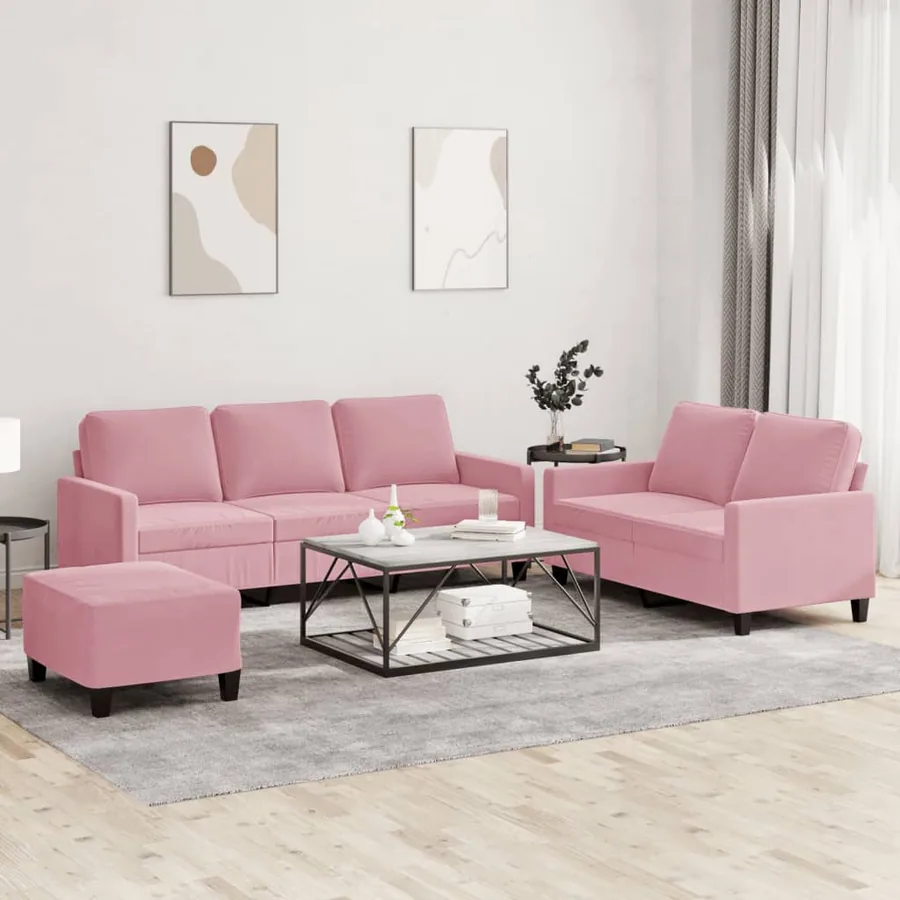 Ensemble de canapés 3 pcs avec coussins Rose Velours