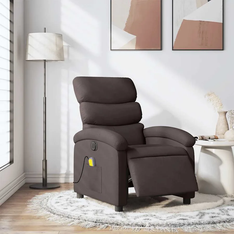 Fauteuil de massage inclinable électrique Marron foncé Tissu - 16