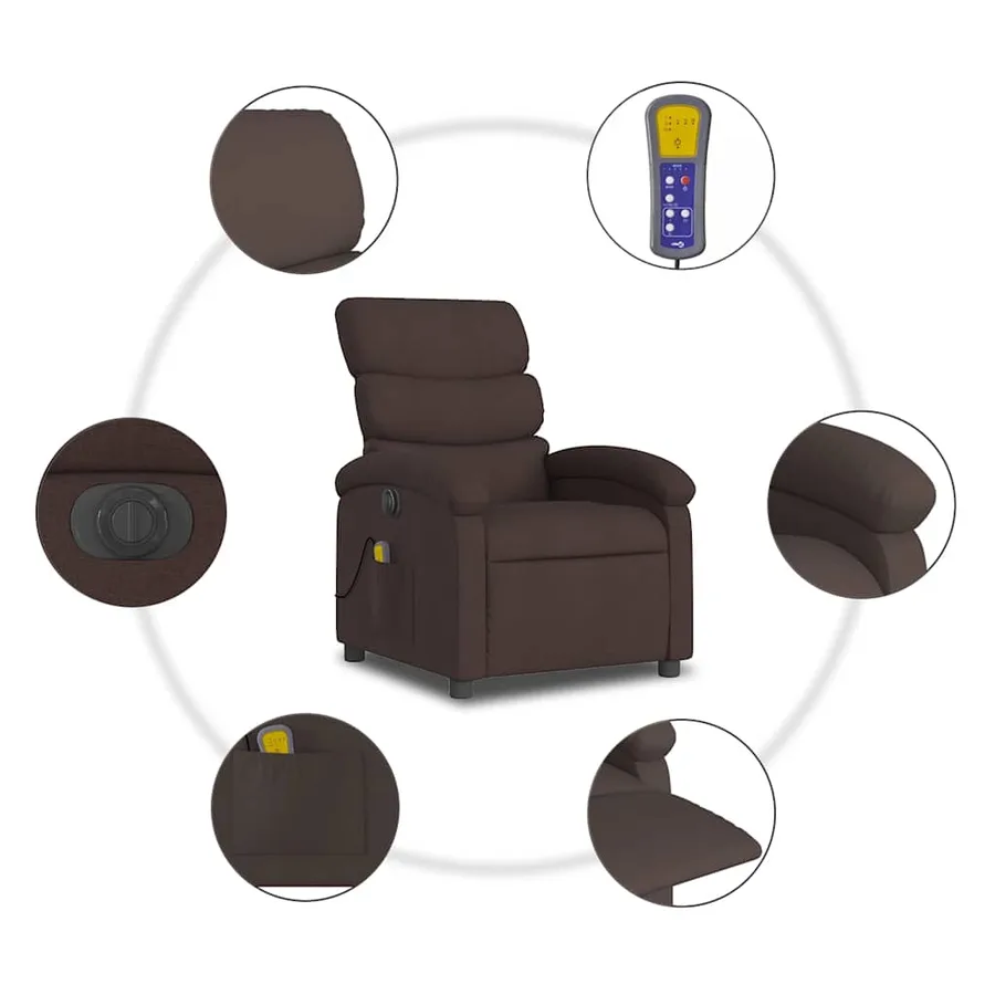 Fauteuil de massage inclinable électrique Marron foncé Tissu - 8