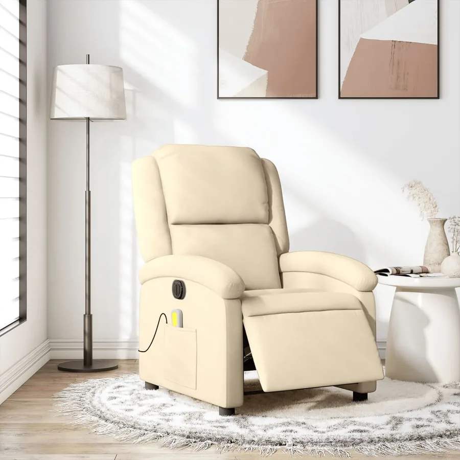 Fauteuil inclinable de massage électrique crème tissu - 15