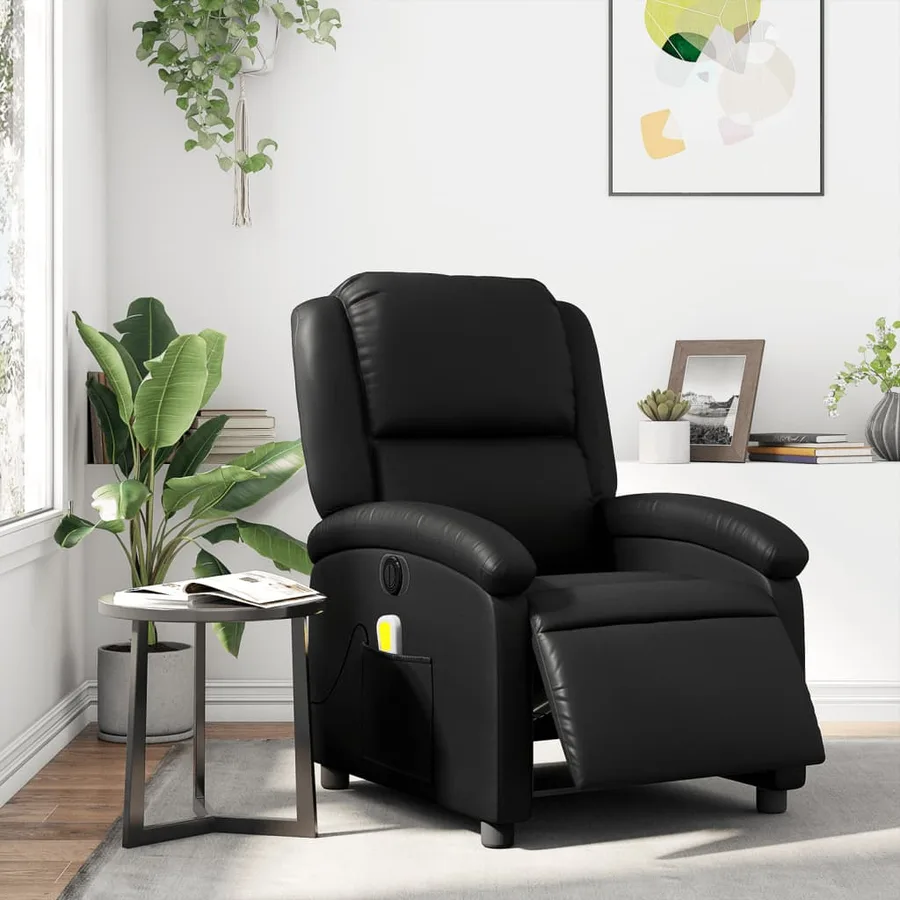 Fauteuil de massage inclinable électrique noir similicuir - 15