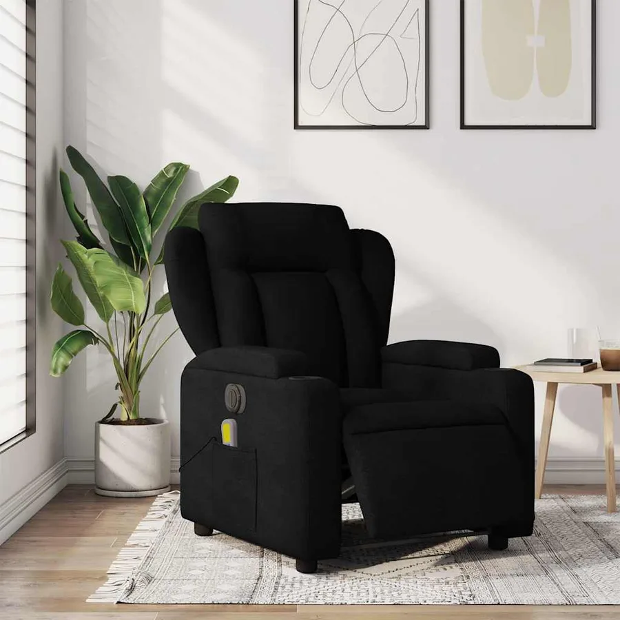 Fauteuil de massage inclinable électrique Noir Tissu - 16