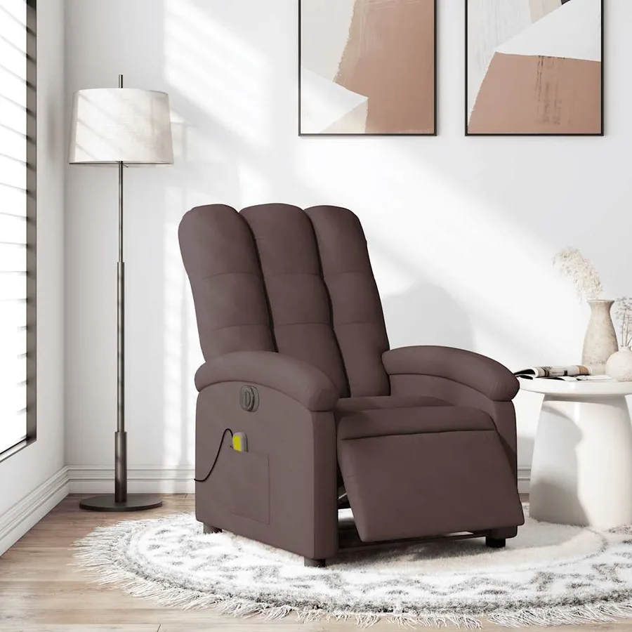 Fauteuil de massage inclinable électrique Marron foncé Tissu - 15