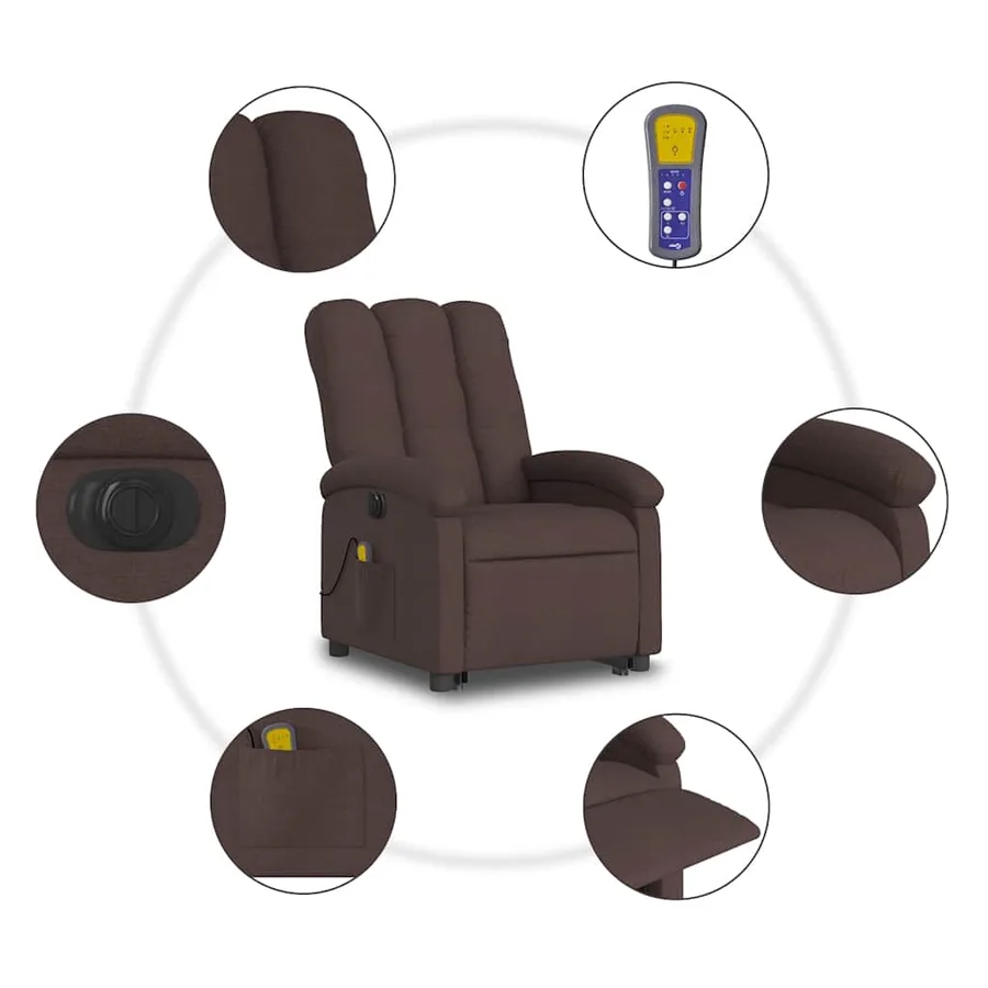 Fauteuil de massage inclinable électrique Marron foncé Tissu - 8
