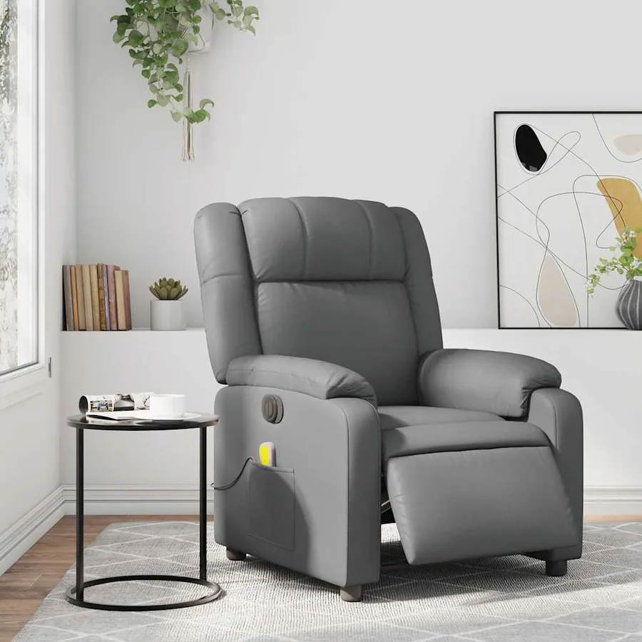Fauteuil de massage inclinable électrique gris similicuir - 16