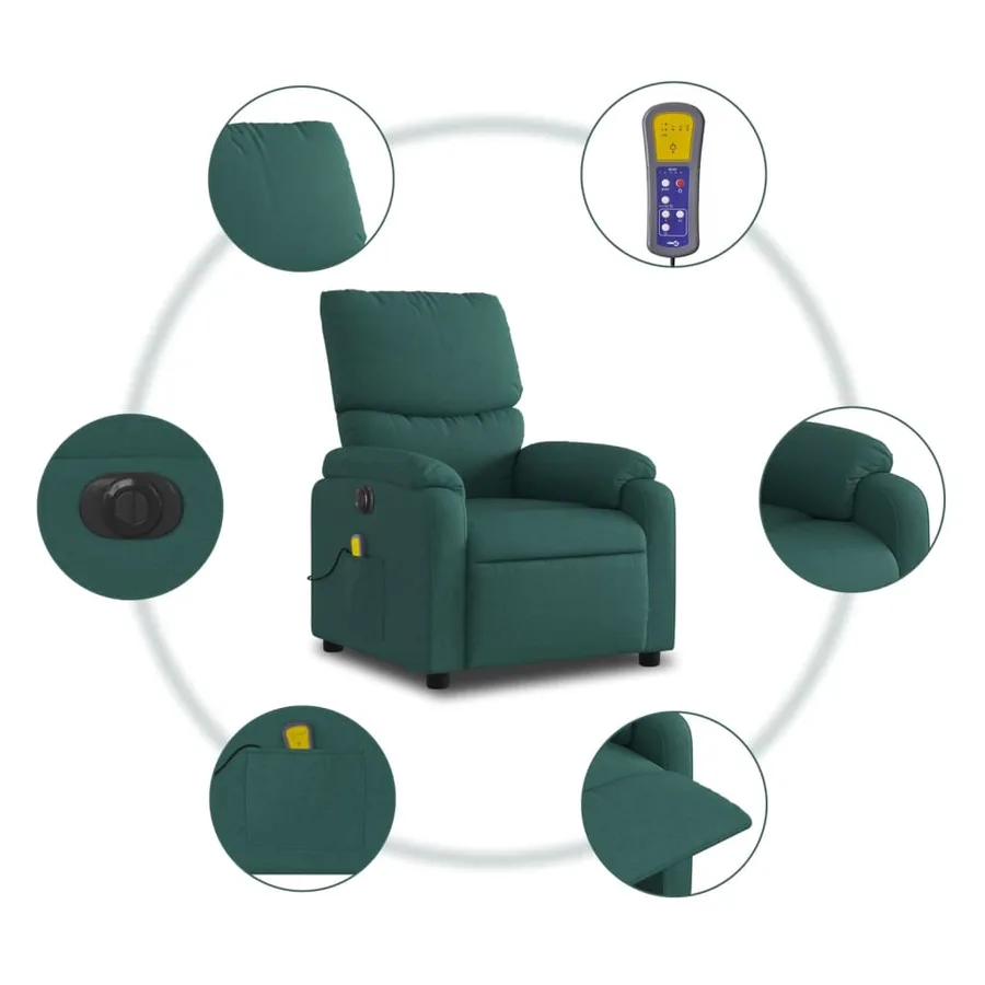 Fauteuil de massage inclinable électrique Vert foncé Tissu - 8