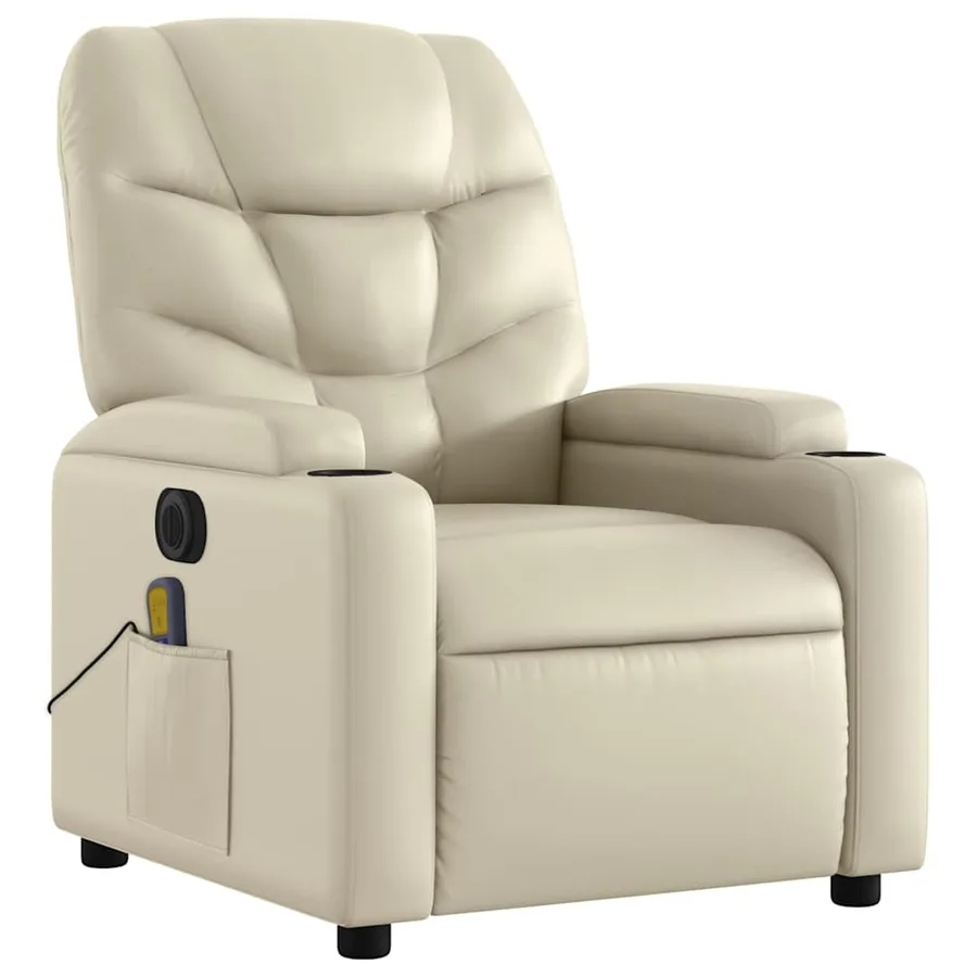 Fauteuil de massage inclinable électrique crème similicuir - 4