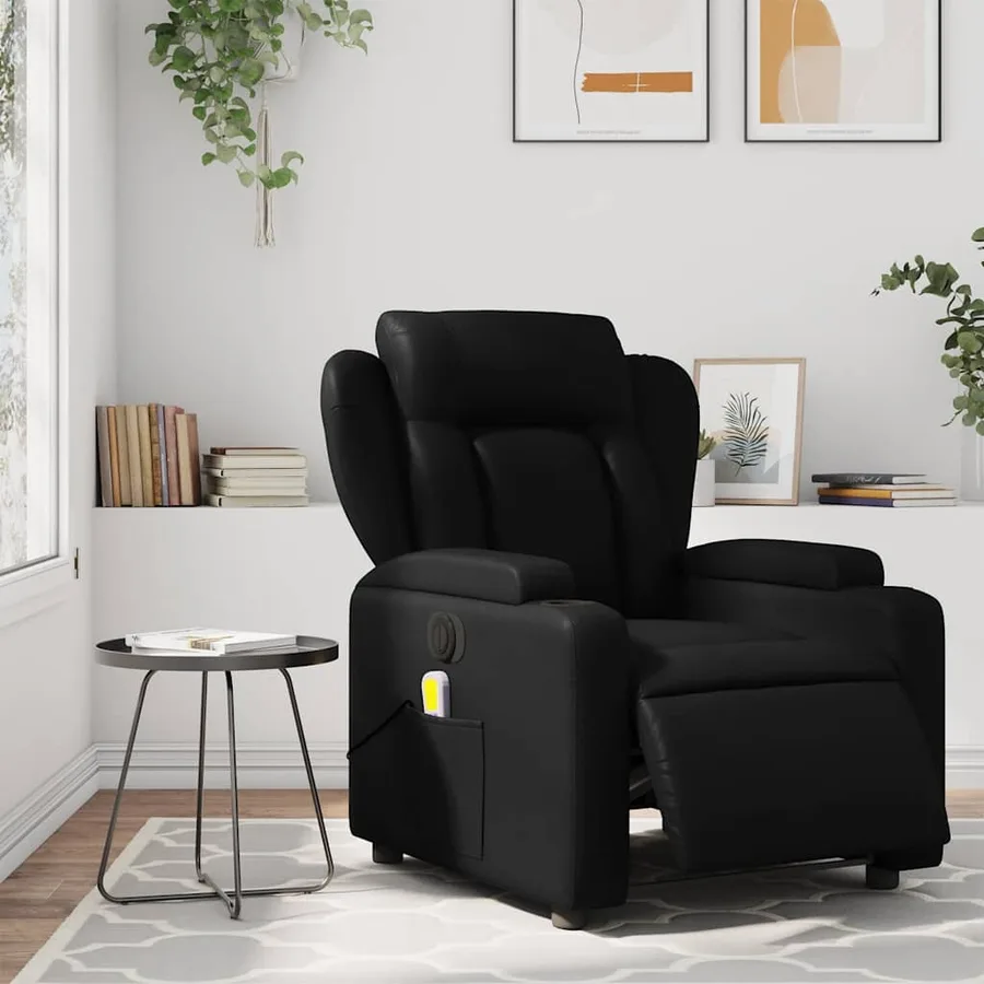 Fauteuil de massage inclinable électrique noir similicuir - 16