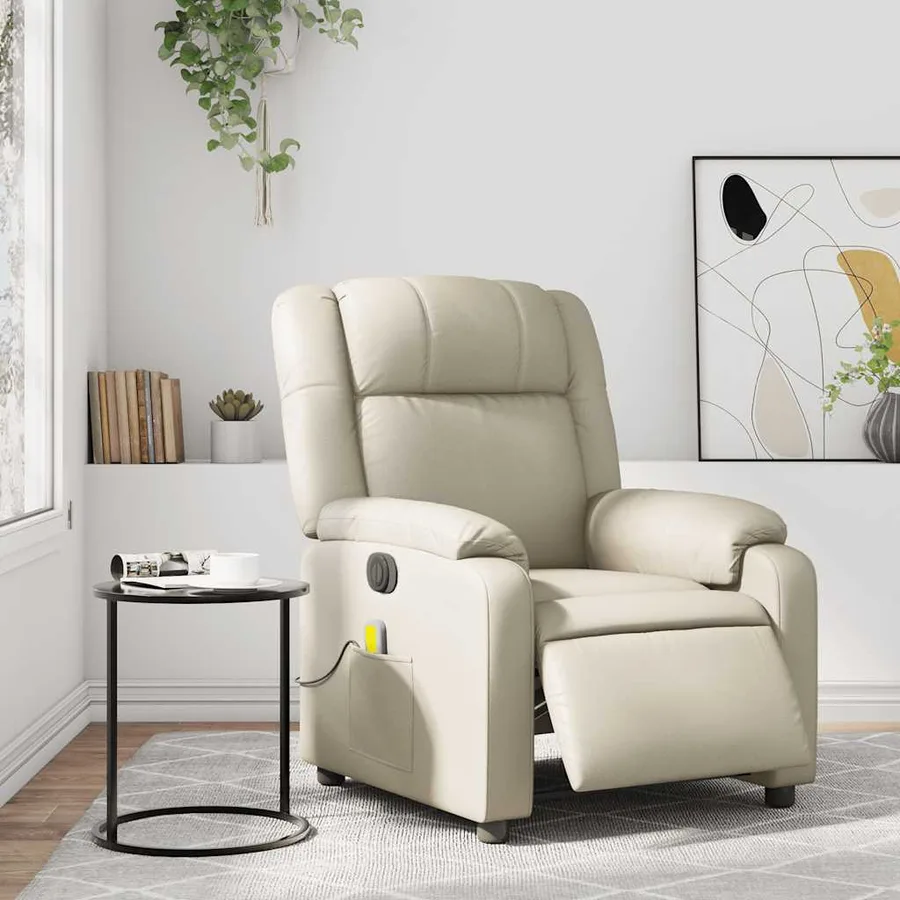 Fauteuil de massage inclinable électrique crème similicuir - 16