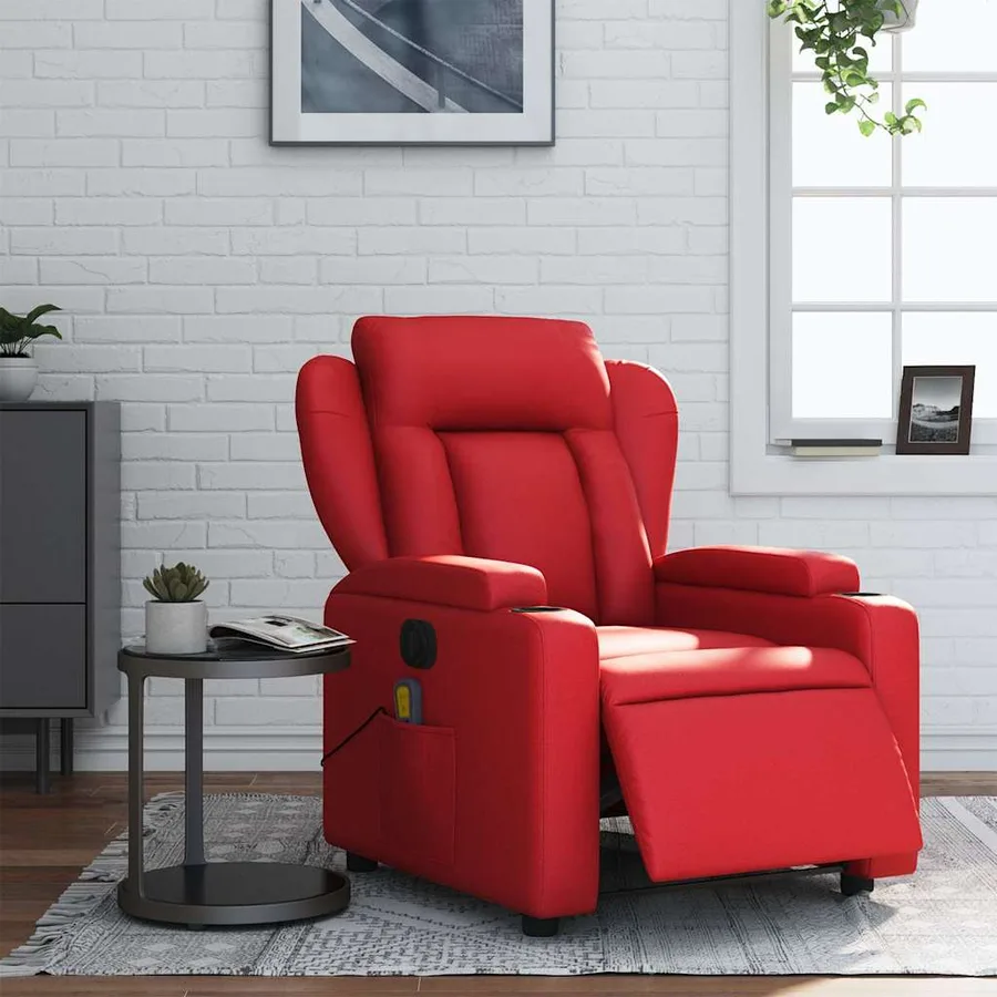 Fauteuil de massage inclinable électrique rouge similicuir - 15