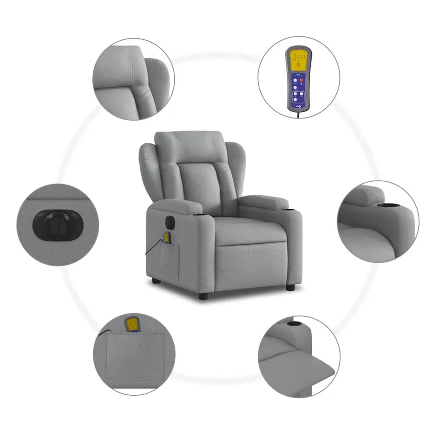Fauteuil de massage inclinable électrique gris clair tissu - 8