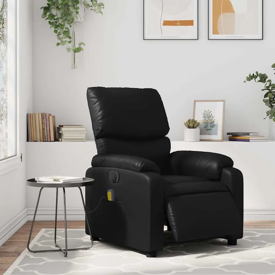 Fauteuil de massage inclinable électrique noir similicuir - 15